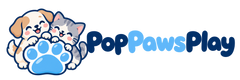 PopPawsPlay — a happy puppy and kitten holding a blue paw